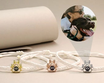 Personalized Projection Pet Photo Bracelet, Cat Dog Paw Photo Bracelet, Couple Family Jewelry, Cat Dog Memorial Gift, Anniversary Gift.