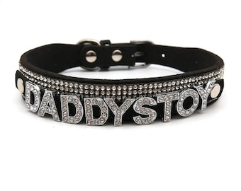 Personalisieren Buchstaben DADDYS TOY Choker Halskette | Strass Choker Halskette | Frauen Cosplay Kragen Schmuck | Party Halsband | Halskette Geschenk