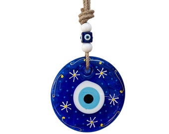 Evil Eye Wall Hanging, Glass Evil Eye Wall Charm, Blue Evil Eye Wall Art, Home Decor, New Home Gift Idea, House Protection, Mothers Day Gift