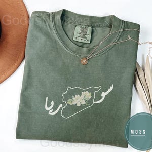 Freies Syrien Komfort Farbe T-Shirt, Freiheit syrisches Shirt, Landkarte Flagge T-Shirt, Geschenk für arabischen Freund, süßes Jasmin Tshirt, Aleppo Damas Tee