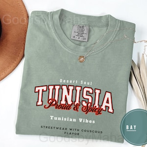 T-shirt unisexe Comfort Colors® Tunisie, chemise de voyage tunisienne, t-shirt Tunisie, joli t-shirt arabe, tenue avec le drapeau de la Tunisie, cadeau pour un ami arabe