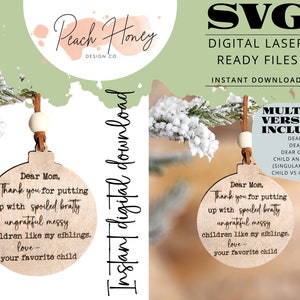 Kerstornament, SVG-laserbestand, digitaal gesneden bestand, humoristisch, grappig ornament, moeder, vader, oma, grootouder, Gag Gift, heden, broer of zus