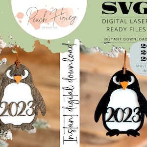 Penguin SVG, Laser Ready Christmas Ornament, SVG Laser File, Christmas Penguin, 2023 2024 2025, Bundle, Glowforge Ready, XTool Ready, Child