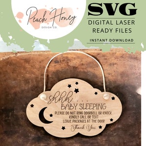 新生児ギフト、玄関ドアサイン、ベビードアハンガー、SVG レーザーファイル、デジタルカットファイル、ベビーシャワープレゼント、ギフトバスケット、赤ちゃんの睡眠サイン