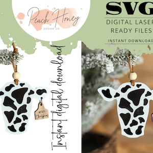 Farmhouse Christmas Ornament, Digital Download, SVG Laser Cut File, Farm Animals, Cow, Highland Cow, Personalized, Customize, Barnyard, Farm
