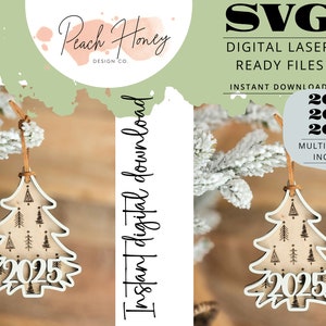 2023 2024 2025 Christmas Tree Ornament, SVG Laser Cut File, Annual, Minimalist, Hand drawn, Multiple Years, Bundle, SVG Laser Bundle, Yearly