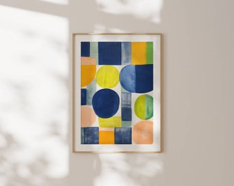 Calming Abstract Art Print - Giclée Print, Navy Blue, Green and Orange Wall Decor, Modern Home Decor, Poster, Wall Art Print