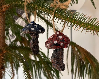 Handmade Mushroom Ornament Pair #2