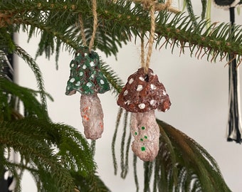 Handmade Mushroom Ornament Pair #1