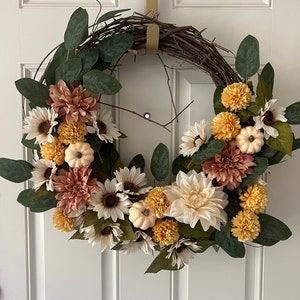 Blush and soft yellow autumn wreath