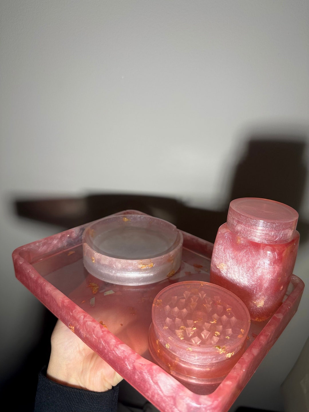 Pink Rose Quartz Crystal Rolling Tray Set 4 Pc Stash Kit Set - Etsy