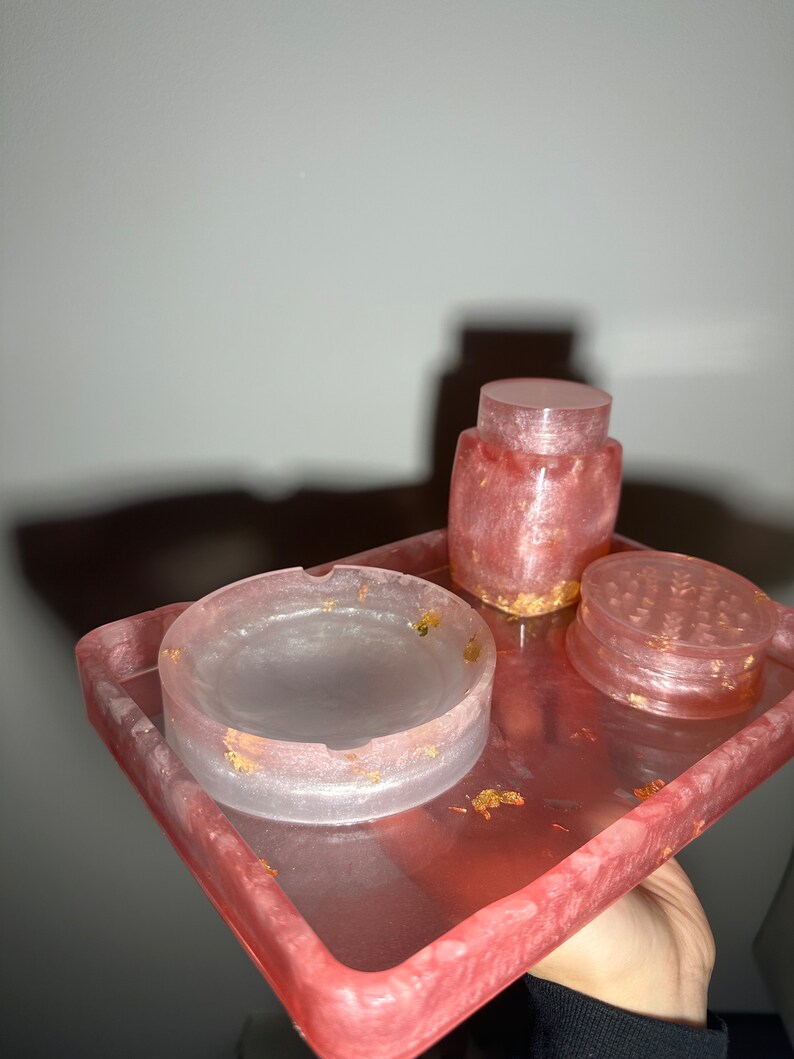 Pink Rose Quartz Crystal Rolling Tray Set 4 Pc Stash Kit Set - Etsy