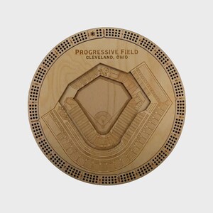 Progressive Field Wooden Cribbage Board | Laser-Cut Birch Baseball Gift | Cleveland, Ohio Souvenir