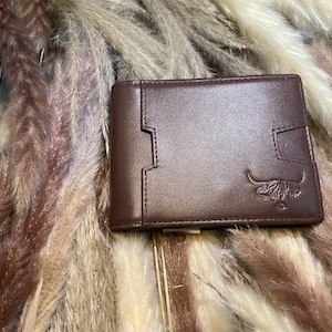 Cartera plegable de cuero para hombre