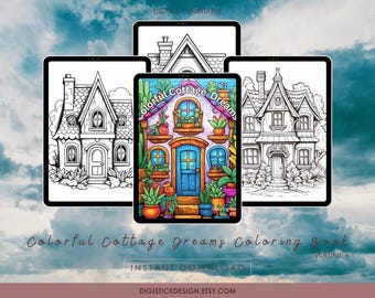 Målarbok för stugor vid havet: 40+ designer för hus vid kusten och solnedgångar (PDF-utskrivbar)