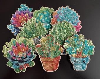 Sparkling Succulent Diamond Art Coasters | Resin Drill Set of 8