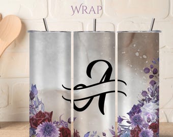 Floral Monogram Tumbler Wrap | Rosy Gothic Design (Digital Download)