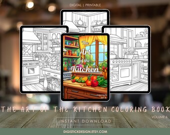 Målarbok för kök: Globala och lyxiga designer (PDF-utskrivbara sidor)