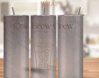 Cold Brew Crew Tumbler Wrap | Frosty Iced Coffee Design (PNG Digital Download)