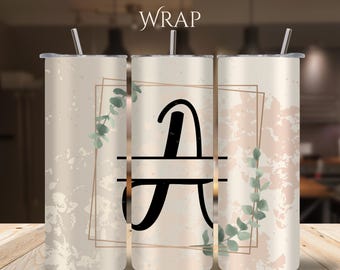 Floral Laurel Monogram Tumbler Wrap | Gold Frame PNG (Digital Download)