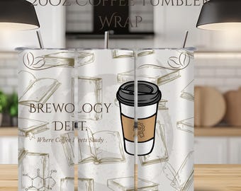 Brewology Coffee Tumbler Wrap | Vintage Academia PNG (Digital Download)