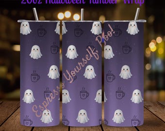 Friendly Ghost Cafe Tumbler Wrap | Pastel Halloween PNG