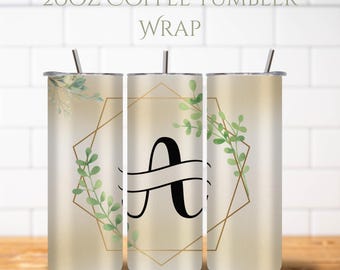 Golden Harmony Monogram 20oz Skinny Tumbler Wrap PNG | Gold Leaf Frame | Sublimation Digital Download