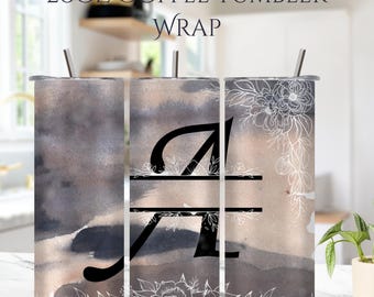 Painted Garden Bloom Monogram 20oz Skinny Tumbler Wrap PNG | Colorful Floral | Sublimation Digital Download