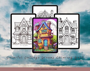 Målarbok för stugor: Pittoreska byscener (PDF-nedladdning, 40+ sidor)