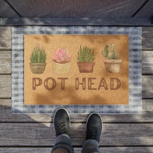 Pot Head Doormat | Succulent Welcome Mat | Funny Porch Mat