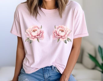 Peony Boob Shirt, Boobie Shirt, Breast Cancer Tee, Mastectomy Shirt, Cancer Awareness, Survivor, Comfort Colors Garment-Dyed T-shirt