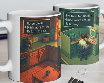 Divertida taza de café retro de píxeles, para beber más café, oficina, informática, humor gamer, estética de los 90, regalo para amantes del trabajo y el café.