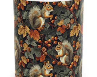 Taza de cerámica con diseño de animales del bosque: taza de café con ardilla otoñal, decoración rústica para cocina, taza de té con temática forestal, regalo para senderismo, refugio en cabaña
