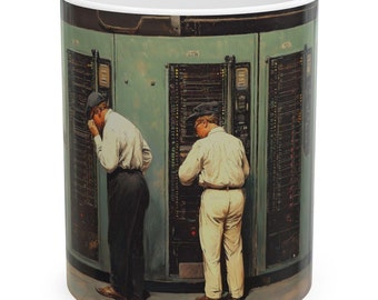 Taza de café con perros de granja y servidor divertido, regalo para profesionales de TI, amantes de la tecnología, centro de datos retro, regalo para dueños de perros, humor de oficina, nostálgico