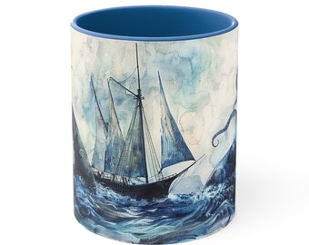 El abrazo de Kraken - Taza de cerámica de aventura náutica de 11 oz