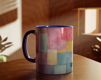 Tazza con griglia pastello, collezione cucina, Mondrian, artistica, ottimo regalo.