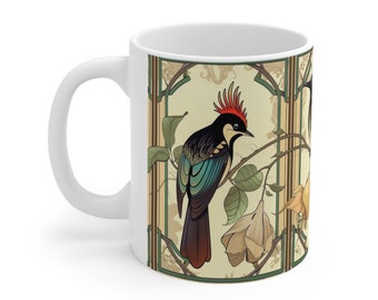 Taza Art Nouveau Bird Paradise - Ilustraciones aviares vibrantes y vintage