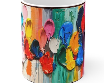Vibrant Impasto Paint Palette Ceramic Mug - Artist Inspired Colorful Coffee Cup