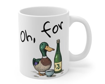 Taza de sake de patos, juegos de palabras divertidos, bebidas divertidas.