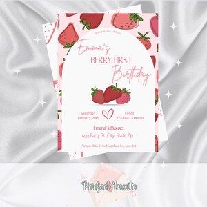 Personalizable Berry First Birthday Digital Invitation | Strawberry Themed Birthday |