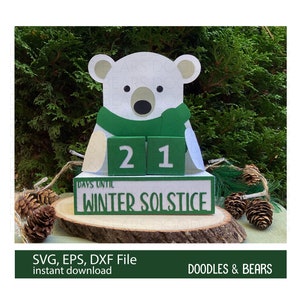 Polar Bear Winter Solstice Countdown SVG file, Countdown to Solstice Blocks SVG, Days Until Solstice, Cricut and Silhouette, Paper Cut File