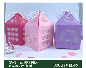 Bundle Niedliche Valentinstag Herzen und Regenbogen Laternen SVG, Hochzeit, 3 Designs, Cricut oder Silhouette, Papierschnittdatei 3D, Papierlaterne