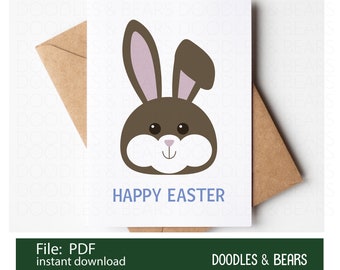 Tarjeta de Pascua en formato PDF, tarjeta de conejito de Pascua, archivo digital en formato PDF de conejito de Pascua, linda tarjeta de Pascua en dos tamaños: 4,25" x 5,5" (A2) y 5" x 7" (A7)