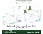 Christmas Recipe Cards PDF Digital File Bundle, 3 Christmas Recipe Card Designs to Print in 2 sizes- 3"x 5" and 4"x6", Cute Recipe Cards PDF