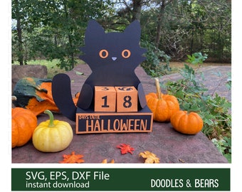 Halloween Countdown Black Cat SVG, Paper Cut File (Digital Download)