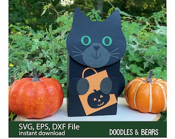 Halloween Black Cat Treat Box, Halloween Gift Box, Halloween Treat Box SVG, Halloween Party Favor SVG, Classroom Halloween, Candy Box SVG