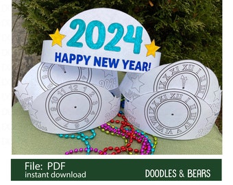 New Years Eve Hat PDF, Family New Years Activity PDF, Paper Craft for Kids, New Years Art Project Fun, Family Friendly New Years, Printable