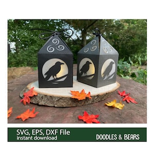 Raven in Full Moon Halloween Lantern SVG file, Digital file for Cricut and Silhouette, Paper Cut File, Paper 3D Lantern Template, Cricut SVG