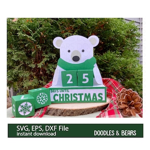 Polar Bear Christmas Countdown SVG file, Countdown to Christmas Blocks SVG, Days Until Christmas, Cricut and Silhouette SVG, Paper Cut File