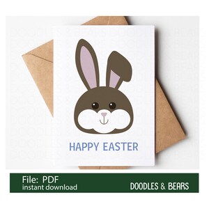 Tarjeta de Pascua en formato PDF, tarjeta de conejito de Pascua, archivo digital en formato PDF de conejito de Pascua, linda tarjeta de Pascua en dos tamaños: 4,25" x 5,5" (A2) y 5" x 7" (A7)